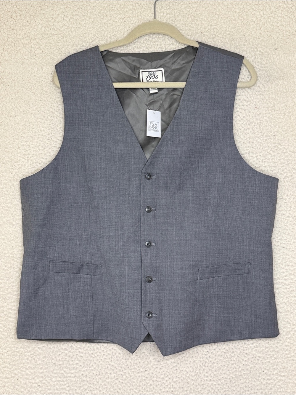 NWT Jos. A. Bank 1905 Collection Suit Separate Vest Gray 1XL